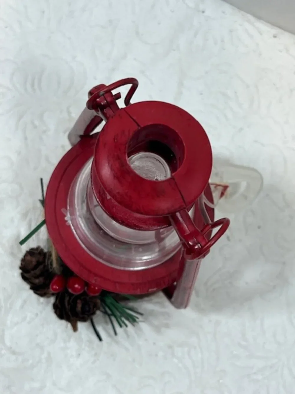 Lantern Red Plastic Pine Cone Berries Decoration Christmas Holiday Ornament 4.5